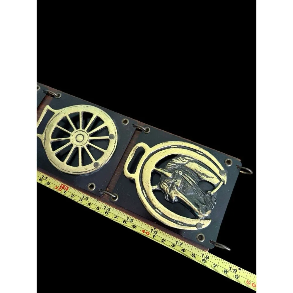 Vintage Horse Wall Rack Brass Tone Equestrian Decor Tie Belt Holder